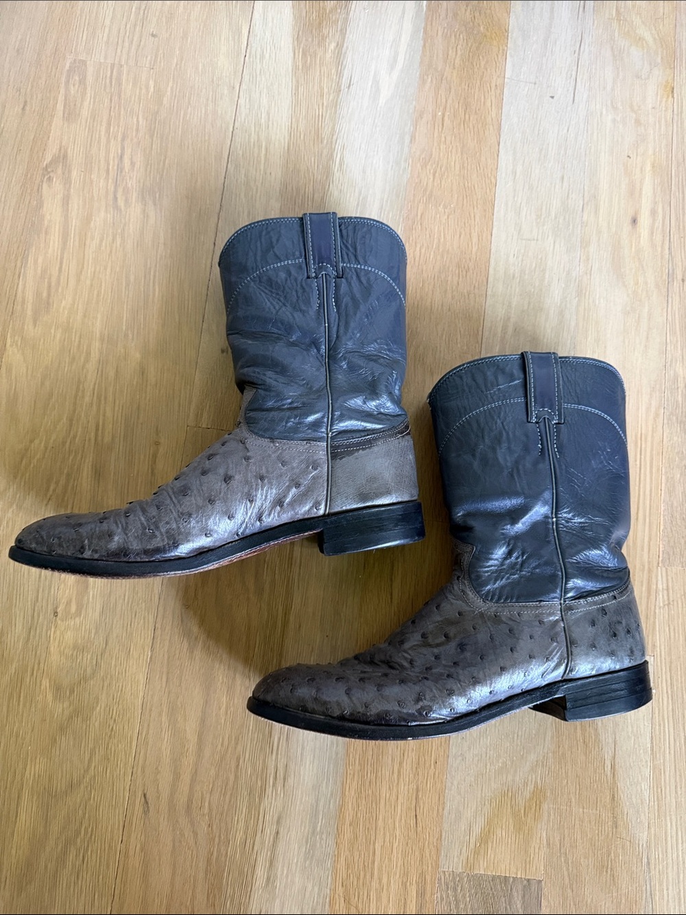 Justin Gray Ostrich Skin Cowboy Boots